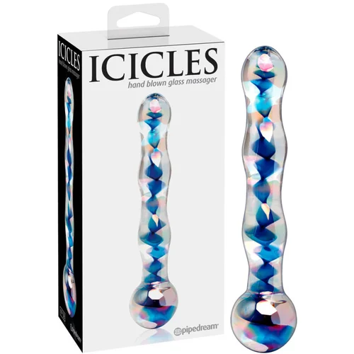 Icicles br. 08 - valoviti, dvostrani, stakleni dildo (prozirno-plavi)