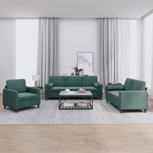 vidaXL 3-dijelni set sofa s jastucima tamnozeleni baršunasti Cijene