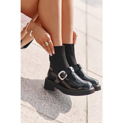S. BARSKI Lacquered Boots With Sock And Buckle Slip-On Black Cene