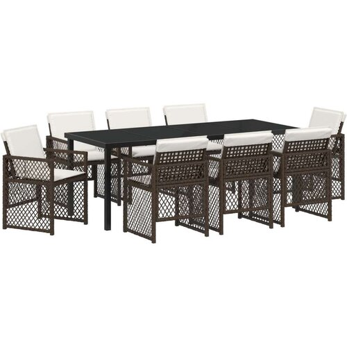  9-dijelni set za blagovanje na otvorenom s jastučićima smeđi poli ratan  vrtni stol crn 200x80x73 cm staklo Cijene
