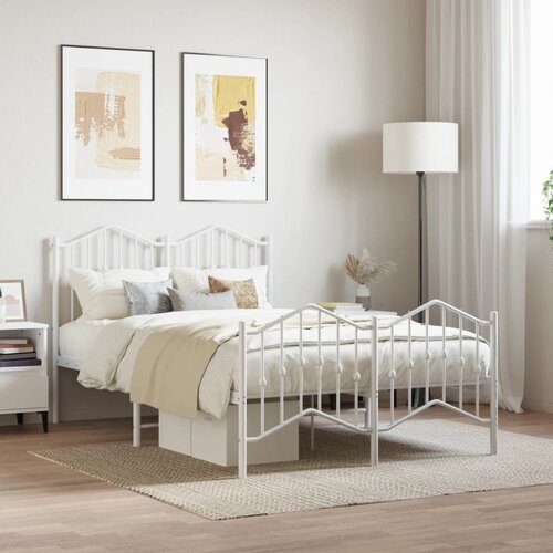 VidaXL Metalni okvir kreveta uzglavlje i podnožje bijeli 120x200 cm Slike