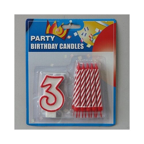  Svećice (10kom) sa BROJEM 3 visinabr.8cm/sveć.9cm Cene