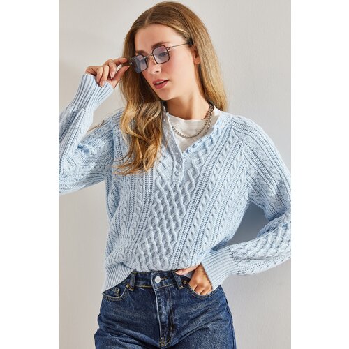 Bianco Lucci Women's Braided Buttoned Knitwear Sweater Cene