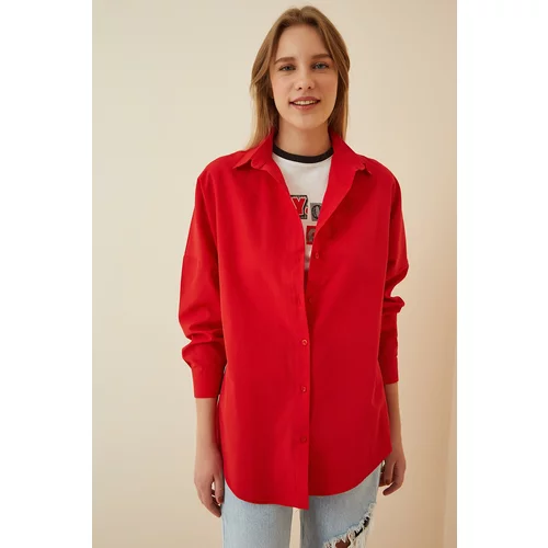 Happiness İstanbul Women's Red Oversize Long Basic Shirt