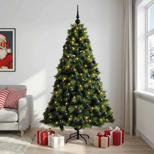  Umjetno božićno drvce s kuglicom 240 cm 300 LED lampica - Zelena 240 cm s LED-ima i crnim lopticama Cene