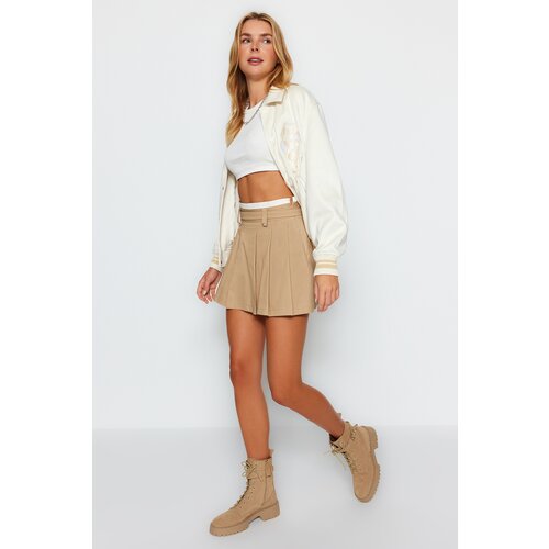 Trendyol Beige Double-Belt Detail Pleated Mini Woven Skirt Slike