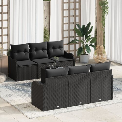 vidaXL 7-delna vrtna sofa garnitura z blazinami Črna Poli ratan Cene