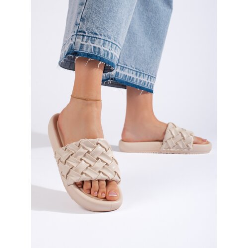 Shelvt Braided beige women's flip-flops Cene