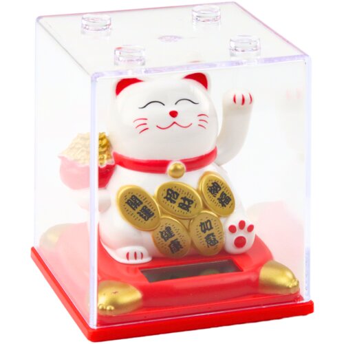  Chinese Lucky Cat In Display Case Solar Figurine Ornament White Cijene