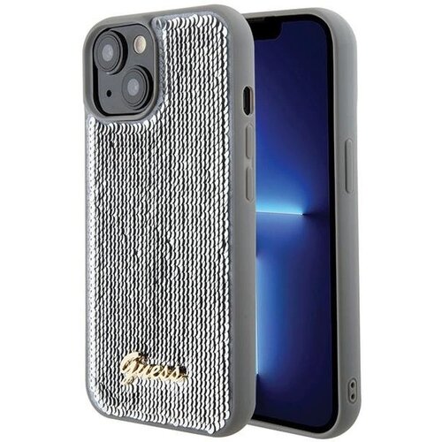 Guess KOVINSKI OVITEK SEQUIN SCRIP ZA IPHONE 15 - OVITEK SREBRN, (22064463) Cene