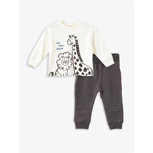 LC Waikiki Crew Neck Long Sleeve Printed Baby Boy T-Shirt and Tracksuit Bottoms 2-piece Set