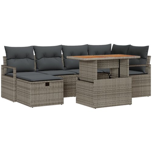 VidaXL Set sofe za vrt od 7 dijelova s jastucima siva poli ratan, 2-sjedna sofa za vrt s jastucima siva poli ratan Slike