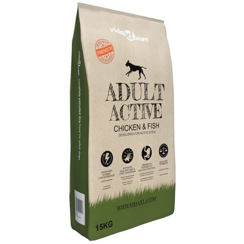 vidaXL Premium suha hrana za pse Adult Active Chicken & Fish 15 kg, (20655036) Cene