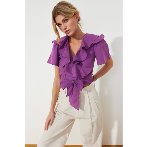 Trendyol Purple Ruffle and Tie Detail Woven Blouse Slike