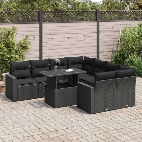 VidaXL 9-dijelni set vrtnih sofa s jastucima crni od poliratana Slike