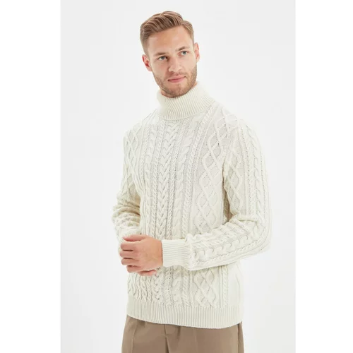 Trendyol Ecru Men's Slim Fit Turtleneck Hair Knitting Knitwear Sweater