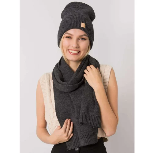Fashion Hunters RUE PARIS Dark gray winter set with hat and scarf
