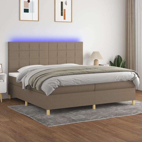  Krevet box spring s madracem LED smeđesivi 200x200 cm tkanina Cijene