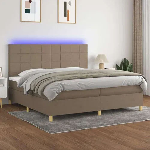 Krevet box spring s madracem LED smeđesivi 200x200 cm tkanina Krevet box spring s madracem LED smeđesivi 200x200 cm tkanina