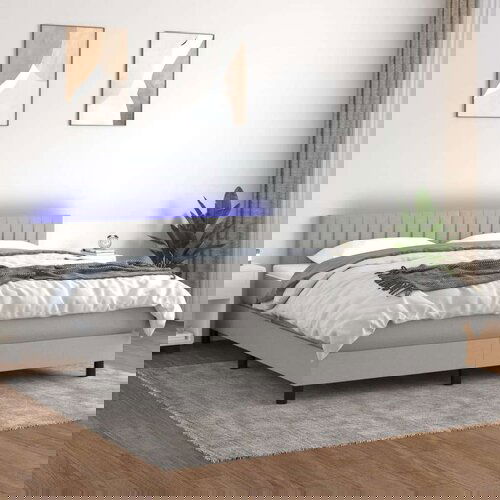  Box spring postelja z vzmetnico LED sv. siva 160x200 cm blago, (20930629) Slike