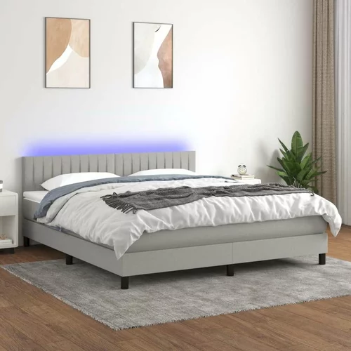  Box spring postelja z vzmetnico LED sv. siva 160x200 cm blago, (20930629)