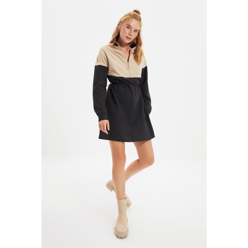 Trendyol Black Color Block Zipper Dress Slike
