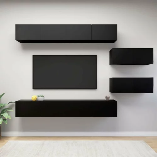  Komplet TV omaric 6-delni črna iverna plošča, (20730709)