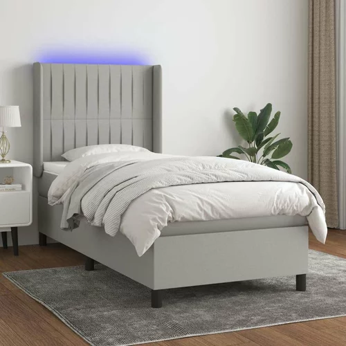  Box spring postelja z vzmetnico LED svetlo siva 80x200 cm blago, (20999389)