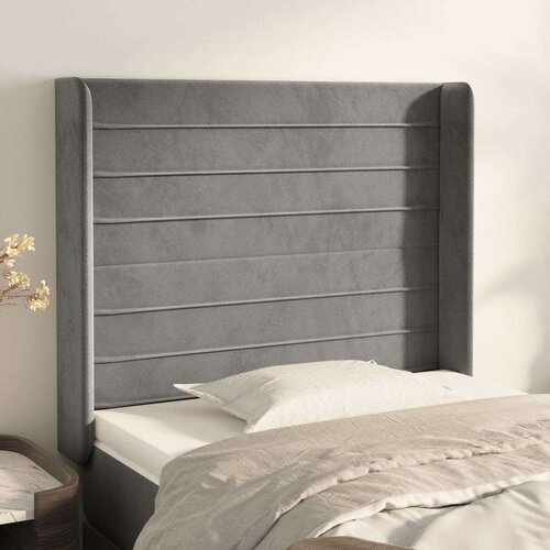  Vzglavje z u&amp;scaron;esi svetlo sivo 83x16x118/128 cm žamet, (20936218) Slike