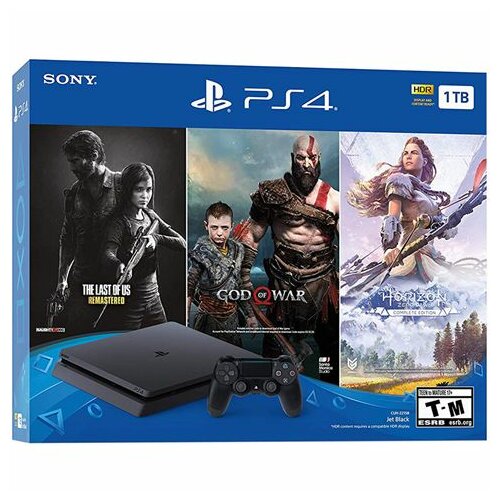 Sony PLAYSTATION 4 SLIM 1TB + Horizon Zero Dawn + God of War 4 + The Last of Us - PS4, 1 kontroler, Crna Slike