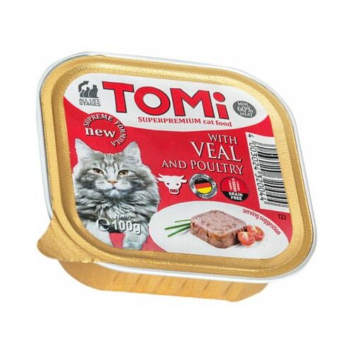 Tomi cat teletina & zivina pasteta 100g hrana za mačke Slike