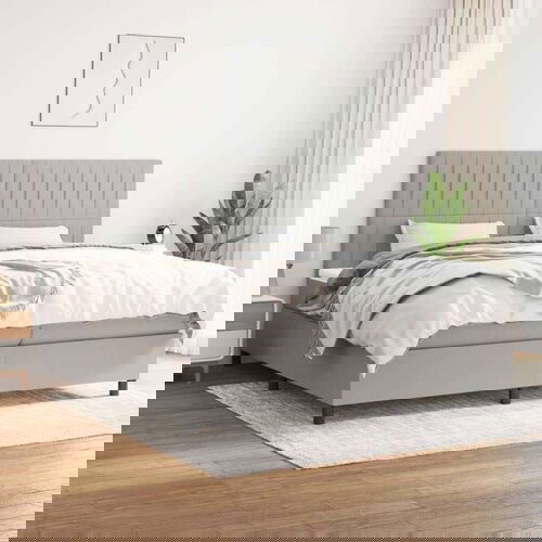  Box spring postelja z vzmetnico svetlo siva 200x200 cm blago, (20898469) Slike