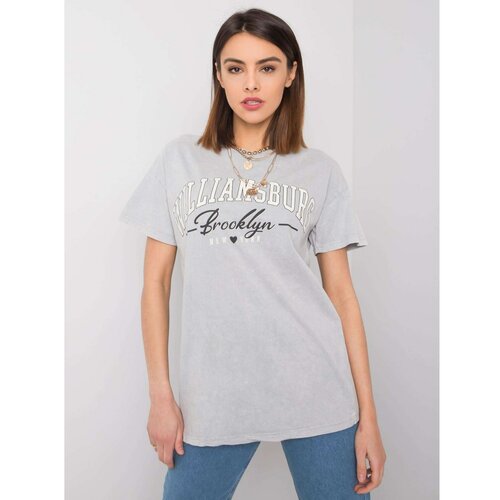 Fashion Hunters RUE PARIS Light gray cotton t-shirt Slike