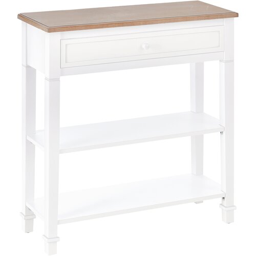 HOMCOM Konzolna mizica v beli in leseni barvi s predalom in dvema policama, MDF kavna mizica, 75,6 x 27,5 x 80,5 cm, (20745590) Cene