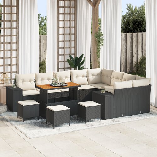 vidaXL 13-delni vrtni sofa set z blazinami črne poli ratan akacije Cene