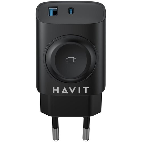 Havit UC132 EU - GaN 22 W dual-port charger with wireless charging option, black Slike