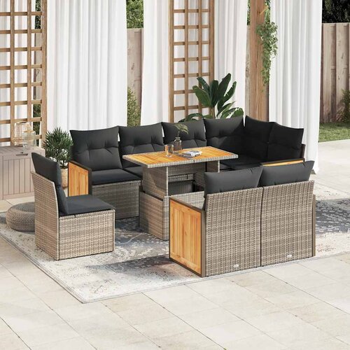 VidaXL 9-dijelni set vrtnih sofa poliratan i bagrem s jastucima sivi Slike