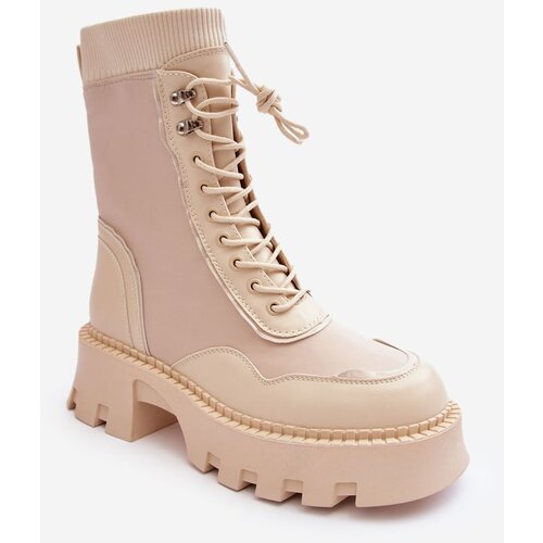 Kesi Beige Leather Women's Chunky Work Ankle Boots Seloma Cijene