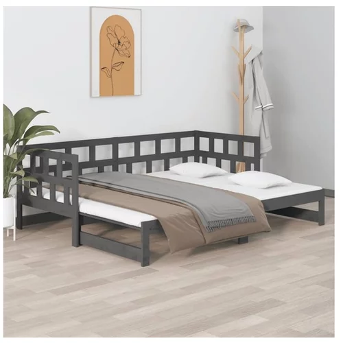  Izvlečna dnevna postelja siva trdna borovina 2x(90x190) cm