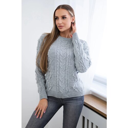 Kesi Sweater with cable weave in gray color Cene