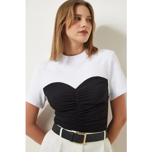 Happiness İstanbul Women's White Black Block Color Knitted Blouse