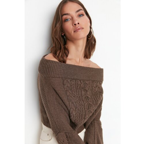 Trendyol Brown Knitted Detailed Knitwear Sweater Slike