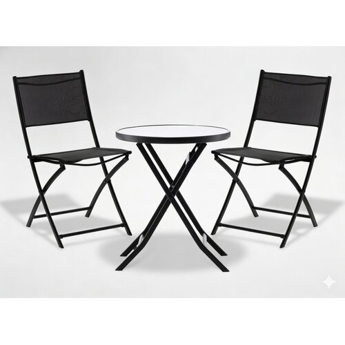 Balkonski set Bator s okruglim stolom i 2 sklopivim stolicama (crna) Slike