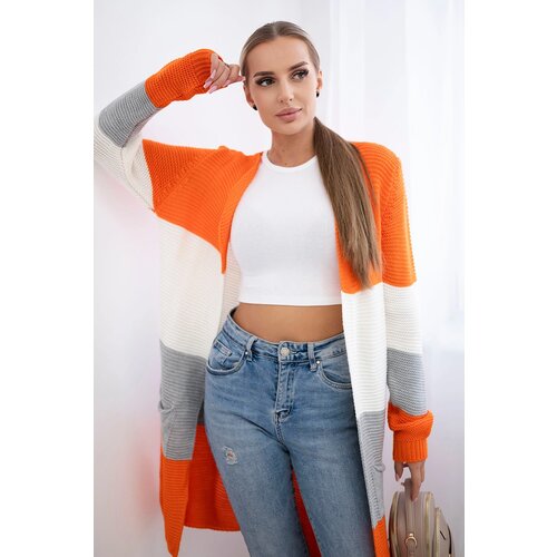 Kesi Cardigan Sweater on Straps Orange+Ecru Cene