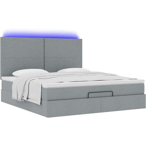 VidaXL Otomanski krevet s madracem&amp;amp;LED svijetlosivi 180x200cm tkanine Slike