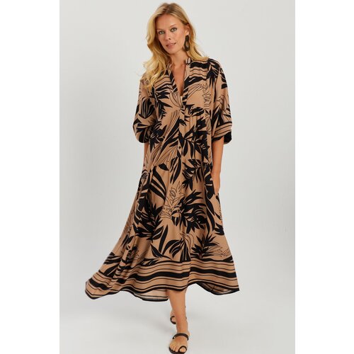 Cool & Sexy Women's Camel-Black Patterned Loose Maxi Dress GO166 Cene