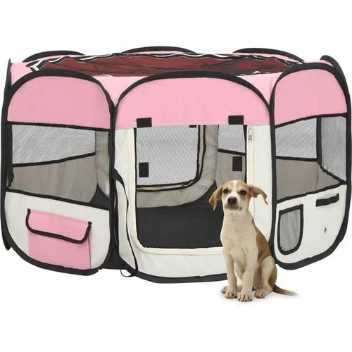  Zložljiva pasja ograjica s torbo roza 110x110x58 cm
