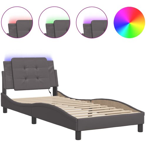 Maison Chic Posteljni okvir - Enojna postelja - Postelja za odrasle z LED lučkami siv 90x190 cm umetno usnje, (21696254) Slike