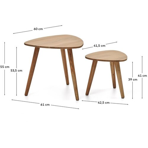 Kave Home Stranske mizice v kompletu 2 ks iz masivne akacije 60x61 cm Duvani &amp;ndash; Slike