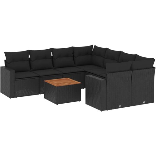 Maison Chic Seti vrtnega pohištva - Vrtna garnitura - Vrtni pohištvo set 9-delna z blazinami črn poli ratan, (21806462) Cene